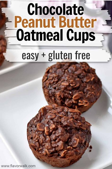 These easy to make baked oatmeal cups are a great grab-and-go breakfast or snack. The combination of oats, chocolate, bananas, peanut butter, and honey creates terrific flavor in a small package. This recipe for Chocolate Peanut Butter Oatmeal Cups is a must-try! Peanut Butter Oatmeal Cups, Oat Bites, Chocolate Peanut Butter Oatmeal, Almond Flour Chocolate Chip Cookies, Peanut Butter And Honey, Oats Chocolate, Peanut Butter Breakfast, Peanut Butter Protein Bars, Oatmeal Breakfast Cookies