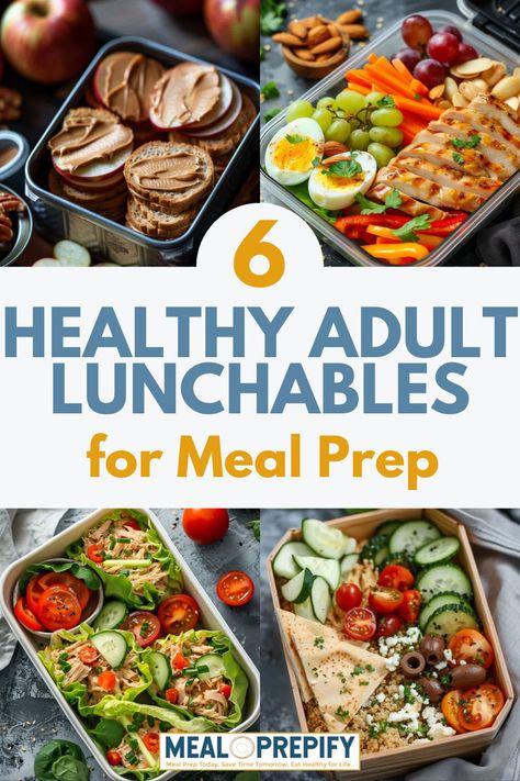 A collage of meal prep ideas featuring Healthy Adult Lunchables like bento boxes and fresh wraps. Healthy Adult Lunchables, Healthy Packed Lunch, Weekly Food Prep, Adult Lunchables, Packed Lunch Ideas, Meal Prep Lunches, Healthy Packed Lunches, Work Lunches, Packed Lunches