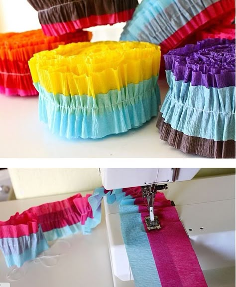 ruffled streamers Ruffled Streamers, Paper Flowers Craft, Pretty Party, Candy Christmas Decorations, Paper Garland, Party Centerpieces, Recycled Crafts, Crepe Paper, Crafty Diy