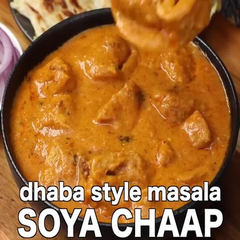 Hebbar's Kitchen’s Instagram post: “soya chaap masala gravy recipe - soya chaap curry full recipe: bit.ly/2PW1Iql clickable link @hebbars.kitchen #Soybean #Curry #Gravy…” Soya Chaap Recipe Gravy, Soya Chaap Recipe, Hebbars Kitchen Recipes, Soya Chaap, Kulcha Recipe, Hebbars Kitchen, Foodie Breakfast, Hebbar's Kitchen, Garlic Naan