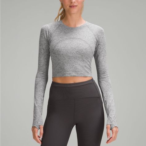 Nwt Size 8 Slate/White Lululemon Swiftly Tech Cropped Long Sleeve Shirt 2.0 Lightweight, Minimal Seams To Reduce Chafe, Mesh Construction For Breathability, Hugs The Body, Runs True To Size; Pairs Well With High Waist Bottoms Lululemon Cropped Long Sleeve, Lululemon Swiftly Tech Long Sleeve Outfit, Cropped Swiftly Tech, Lululemon Shirts & Tops, Lulu Wishlist, Lululemon Shirts, Lululemon Swiftly Tech Long Sleeve, Lululemon Shirt, Lululemon Long Sleeve