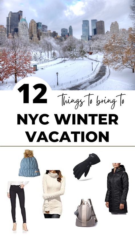 There are many great reasons to visit New York in the winter, including ice skating at Rockefeller Center, less crowds, and lower costs. What's the perfect way to spend a winter day in New York City? Make sure you come prepared. In the winter, having the right things on your New York packing list will make or break your trip. As you decide what to bring to NYC, here's your chance to learn from my mistakes. Winter Clothes In New York, New York Winter Packing, Ny February Outfit, What To Pack Nyc Winter, Nyc Winter Fashion 2023, New York Christmas Packing List, New York City Packing List Winter, Day In Nyc Outfit Winter, Packing List For Nyc Winter