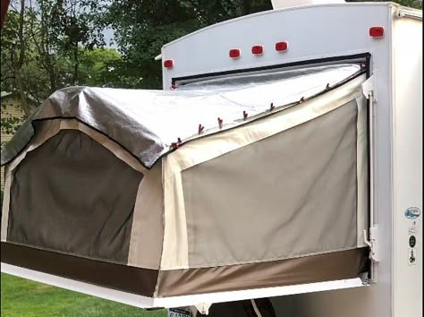 17 Tips on How to keep your RV cool on Hot Summer Days - Learn Along with Me Camper Studio, Pop Up Camper Accessories, Tent Trailer Remodel, Hybrid Camper, Pop Up Camper Trailer, Pop Up Tent Trailer, Popup Camper Remodel, Glamper Camper, Camper Reno