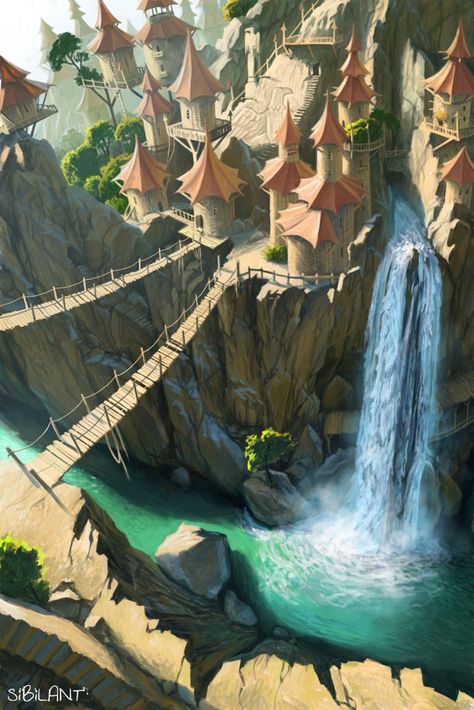 Fantasy Village, Art Of Animation, Landscape Concept, Fantasy City, Fantasy Setting, Fantasy Places, D&d Dungeons And Dragons, Environment Design, Environment Concept Art