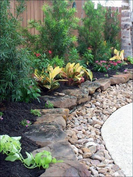 Top 40 Best Stone Edging Ideas - Exterior Landscaping Designs Garden With Rocks, Kolam Koi, Cozy Garden, River Rock Landscaping, Hardscape Design, Rock Garden Landscaping, Have Inspiration, Garden Oasis, Garden Edging