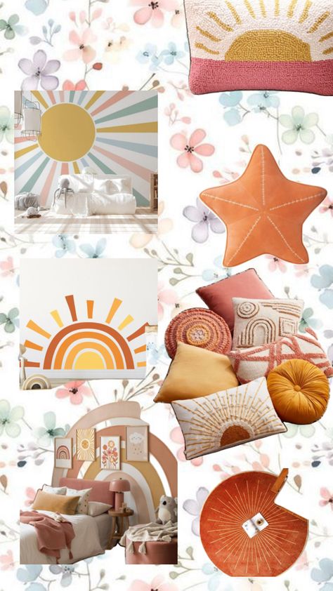 Pastel colors, based around the sunset and oranges 🌅 Sunset Room Ideas, Sunset Bedroom, Sunset Theme, Bedroom Makeovers, Pastel Sunset, Room Stuff, Sunset Colors, Pink Room, Room Aesthetic