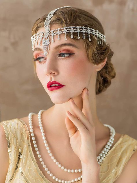 Rhinestone headpiece - 1920s inspired 1920s Outfit Ideas, Great Gatsby Headpiece, 20’s Style, Flapper Hair, 1920s Headband, Gatsby Headpiece, Flapper Headpiece, 1920s Headpiece, 1920s Hair