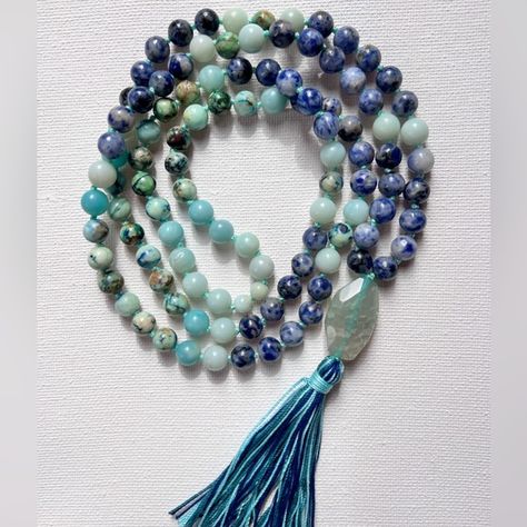 Heart Force Energy gemstone 108 bead mala Mala Ideas, Blue Spot Jasper, Aromatherapy Recipes, Mala Jewelry, Meditation Beads, Mala Meditation, 108 Mala Beads, Jewelry Heart, 108 Bead