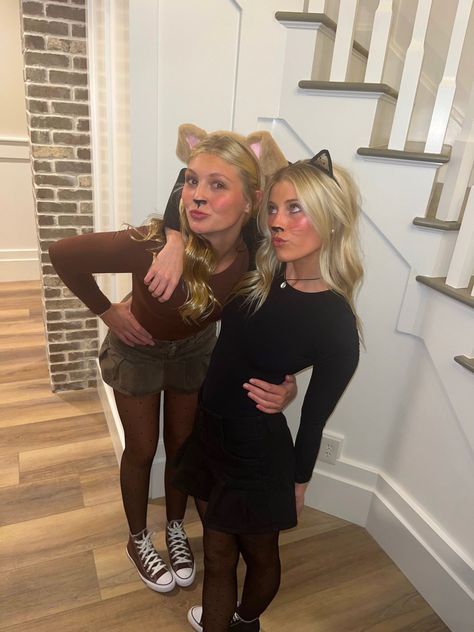 meow | mayceepardoe | VSCO Cat And Mouse Costume Couple, Animal Costumes Women Diy Easy, Animal Duo Costumes, Simple Animal Costumes, Cat Couple Costume, Cat And Mouse Costume, Duo Girl Costumes, Girl Duo Costumes, Animal Costumes Women