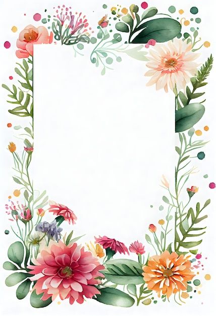 Spring Borders And Frames, Watercolor Flower Frame, Butterflies Classroom, Floral Postcard, Floral Cards Design, Photo Frame Design, Photo Art Frame, Floral Border Design, Borders And Frames