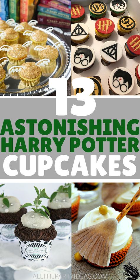 Best HARRY POTTER CUPCAKES for kids, teens, adults, both boys and girls. How to make simple DIY Harry Potter sweets, desserts for birthday party, baby or bridal shower, wedding, or Halloween nerd friends. Sorting hat, Gryffindor, Slytherin, Ravenclaw, Hufflepuff Hogwarts house colors, Hedwig owl, mandrake, golden snitch, unicorn, broom, wand, glasses, spell books, other ideas. Pull apart or baking tower display. Free printable toppers, liners, wrappers. See food recipes with pumpkin pasties, etc Harry Potter Pull Apart Cupcakes, Harry Potter Cupcake Ideas, Desserts For Birthday Party, Harry Potter Cupcakes Ideas, Mandrake Cupcakes, Harry Potter Sweets, Harry Potter Motto Party, Harry Potter Cupcake Toppers, Harry Potter Treats