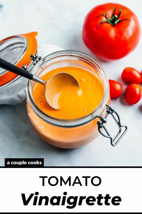 Tomato Salad Dressing, Tomato Vinaigrette, Easy Salad Dressing Recipes, Dressing Salad, A Couple Cooks, Fresh Tomato Recipes, Vegan Recipes Plant Based, Cherry Tomato Pasta, Easy Salad Dressing