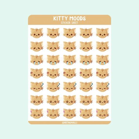 a cat mood tracker sticker sheet Stickers Mood, Stickers Kawaii, Bullet Journal Stickers, Kawaii Cat, Mood Tracker, Animal Stickers, Mail Letters, Cat Stickers, Journal Stickers