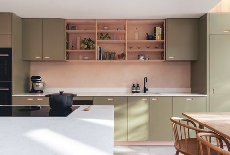 Moss Green Kitchen, Victorian Family Home, British Kitchen, Modern Kitchen Furniture, Single Storey Extension, Dwell Magazine, London Kitchen, Interiors Magazine, Green Cabinets