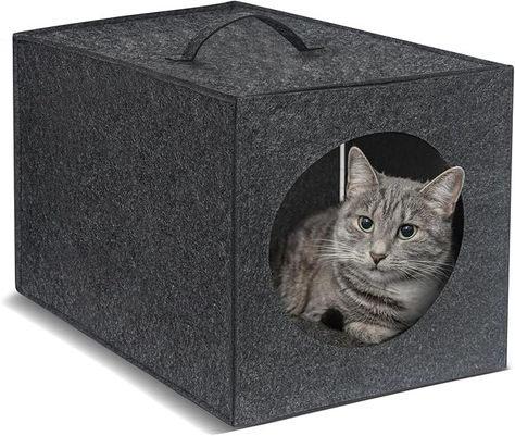 Amazon.com : Cat Bed Cave - 13 Inches Large Cat House Hideouts for Indoor Cats, Felt Cat Bed with Pillow Inside, Cat Cube Box Bed, Cat Cubby Covered Cat Bed, Cat Hut : Pet Supplies Cat Cubby, Ikea Kallax Shelf Unit, Ikea Cat, Bed Cave, Cat Cube, Modern Pet, Cat Condo, Cat Box, Box Bed