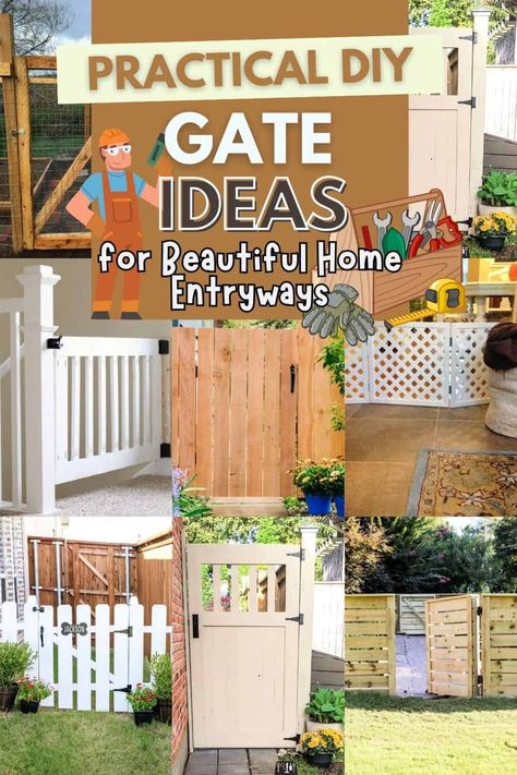 Upgrade your outdoor space with these DIY gate ideas. From rustic wooden gates to sleek modern designs, these projects will help you create the perfect entrance to your garden, driveway, or backyard. Backyard Gate Ideas, Backyard Gate, Solar Diy Projects, Wooden Gate Designs, Freestanding Dog Gate, Barn Door Baby Gate, Diy Gate, Exterior Upgrades, Wooden Gates Driveway