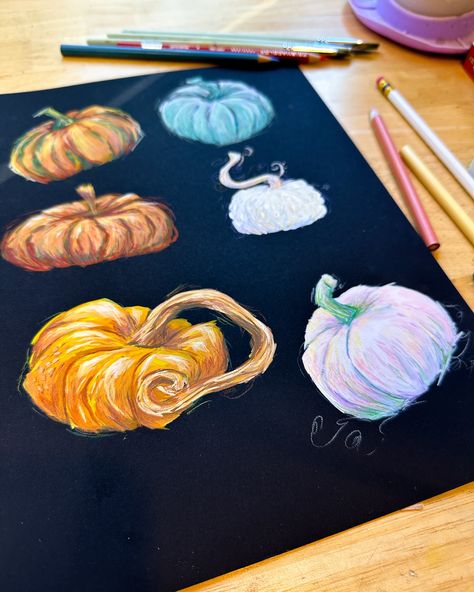 It’s finally beginning to feel like fall here! The last two mornings for my 1 hour sketch time, I decided that I would do some little pumpkin studies! I wanted to try some different gouache techniques and play more with the black paper. But really, I wanted to make something very fall themed. 🍂 Since the black paper wanted to show through, I found that using acryla gouache vs regular gouache went much better. The first layer or two were acryla and then I would intensify tone and detail with... Gouache Techniques, Morning Sketch, Pumpkin Painting, Sketchbook Inspiration, Painted Pumpkins, Sketchbook Art Inspiration, Black Paper, Autumn Theme, Art Sketchbook