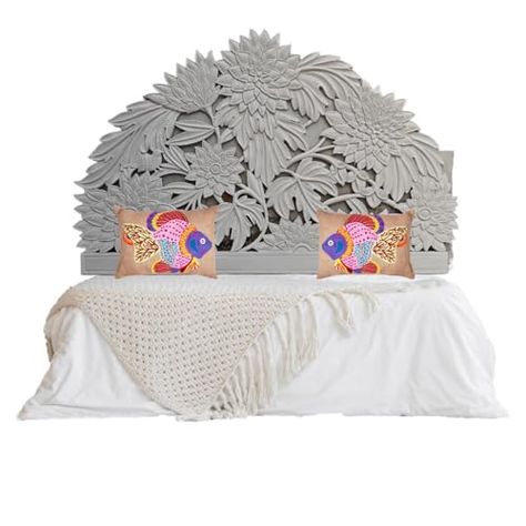 SMARTCAREWOOD Queen Size Half-Moon headboard Sun Flower in Grey | Bed Head Wall Art | Hand Made-Boho Bed Headboard | Tropical Home Décor (Size 55x42x1 inches) Half Moon Headboard, Moon Headboard, Boho Bed Headboard, White Wash Bed, Boho Bed, Grey Bed, Tropical Home, Headboard With Lights, Kitchen Clothes