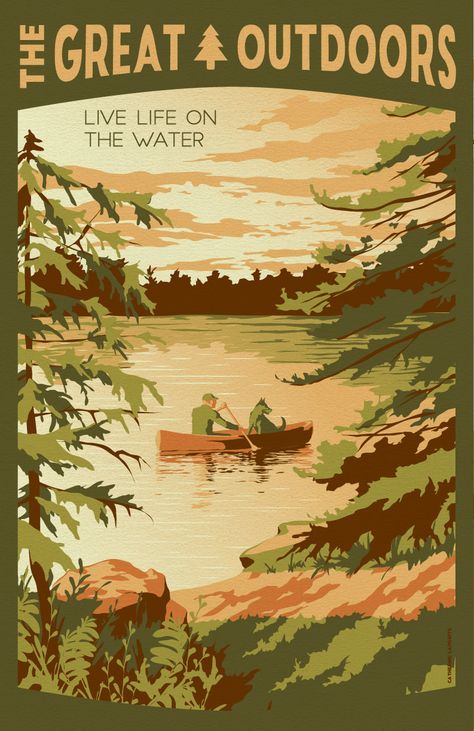 Great Outdoors Travel Posters - Lionheart Graphics | Travel Art by Catherine LaPointe Vollmer Cabin Core Aesthetic, Camping Vintage, Tourism Poster, Camping Aesthetic, Vintage Art Print, Retro Travel Poster, Vintage Camping, National Park Posters, Large Poster