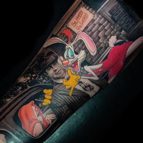 Roger Rabbit Tattoo, Master Tattoo, Who Framed Roger Rabbit, Rabbit Tattoo, Model Tattoo, Ink Magazine, Movie Tattoos, Joker Tattoo, Rabbit Tattoos