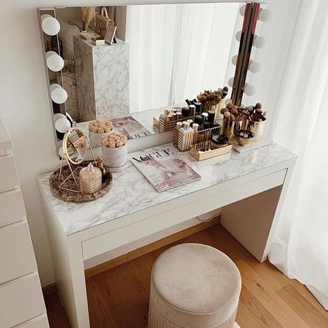 Ikea Dressing Table, Malm Dressing Table, Dressing Table Decor, Aesthetic Interior Design, Dressing Room Decor, Dressing Table Design, Makeup Room Decor, Beauty Room Decor, Ikea Hackers