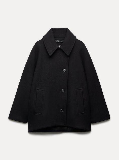 Cropped Coat, Zara Coat, Shirt Blouses Tops, Collared Coat, Zara Jackets, Zara Woman, Short Coat, Black Coat, Jacket Style