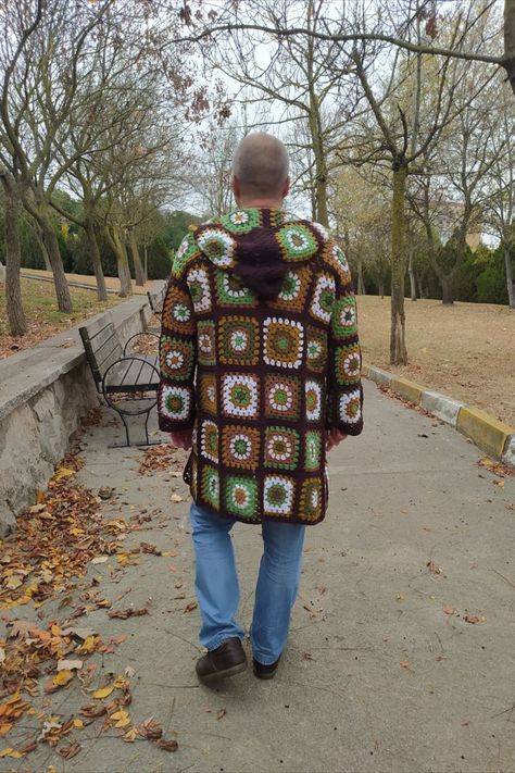 Gift idea, Christmas Gift, Gift for her, Gift For Men, Fall, Winter Accessories, Turkish handmade, hippie style, boho retro, vintage crocheting, Cardigan for Women, Kimono Jacket, Patchwork Coat, Gift for Christmas, Valentine's Day, Mothers Day Patchwork Coat, Crochet Men, Hippie Crochet, Patchwork Cardigan, Granny Square Crochet Patterns Free, Patchwork Jacket, Drops Design, Winter Accessories, Crochet Cardigan