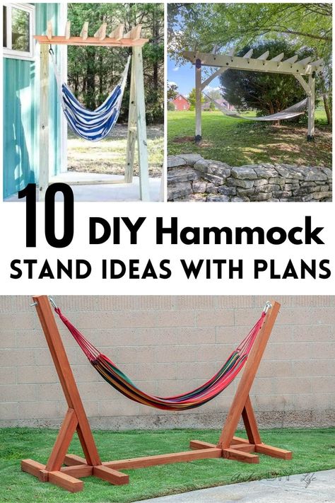 Easy portable wood DIY hammock stand ideas with plans. See how to build these amazing hammock stands. #anikasdiylife Hammock Chair Stand Diy, Hammock Posts, Homemade Hammock, Diy Hammock Stand, Hammock Stand Diy, Diy Hammock Chair, Diy Tripod, Wooden Hammock Stand, Wooden Hammock