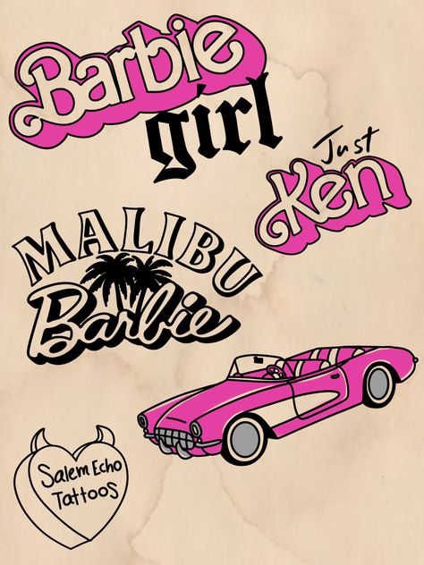 tattoo flash Barbie Flash Tattoo, Traditional Tattoo Stencils, Barbie Tattoo, Tattoo 2024, Tattoo Flash Sheet, Tattoo Font, Matching Tattoo, Flash Art, Tattoo Flash