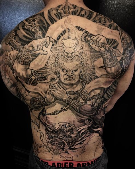 1,333 Likes, 11 Comments - Tony Hu (@tonyhu_chronicink) on Instagram: “Fudoooo in progress 🙏🙏👹 @chronicink @inkworkshops , sponsored by @tatsoul” Fudo Myoo, Tattoo Chinese, Backpiece Tattoo, Buddha Tattoo Design, Fu Dog, Japanese Tattoos, Irezumi Tattoos, Body Suit Tattoo, Asian Tattoos