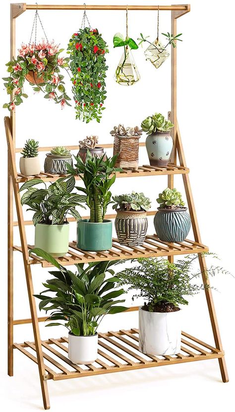 Veakoo Bamboo 3 Tier Hanging Plant Stand Indoor Outdoor, Ladder Plant Shelf Multiple Flower Display Stands Planter Rack Folding Shelves for Corner Balcony Window Patio Living Room AS AN AMAZON ASSOCIATE I EARN FROM QUALIFYING PURCHASES Ladder Plant Shelf, Planter Ladder, Corner Balcony, Hanging Plant Stand, Bamboo Ladder, Ladder Plant Stand, Bamboo Ladders, Bamboo Flower, Flower Shelf