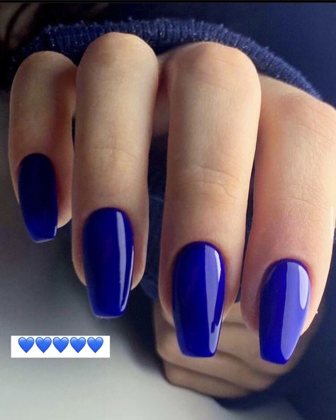 Blue Nails Coffin Short, Ballerina Blue Nails, Blue Colored Nails, Royal Blue Acrylic Nails Coffin Short, Blue Nails Ballerina, Blue Ballerina Nails, Dark Blue Nails Square, Blue Nail Color Ideas, Deep Blue Nails Designs