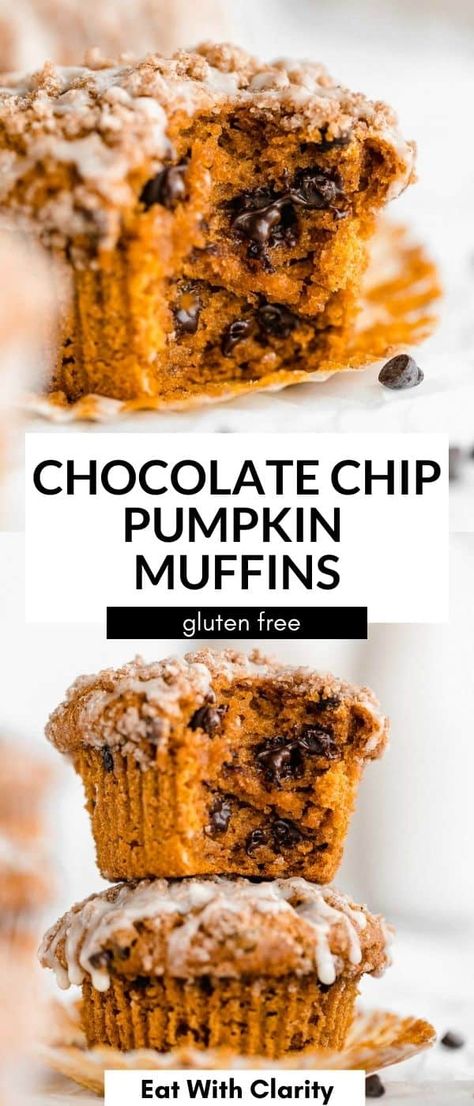 Healthy Sweet Potato Muffins, Gluten Free Fall Recipes, Gluten Free Pumpkin Muffins, Sweet Potato Muffins, Cinnamon Streusel, Gf Desserts, Gluten Free Muffins, Gluten Free Sweets, Pumpkin Chocolate Chips