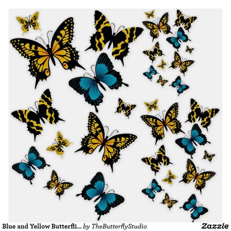 Yellow Butterflies, Yellow Butterfly, Blue And Yellow, Butterflies, Tool Design, Free Design, Vinyl Sticker, Diy Projects, Created By