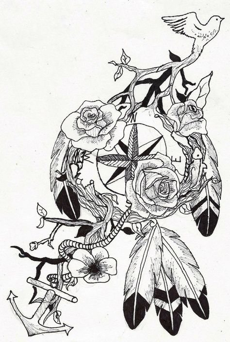 Compass Native American Atrapasueños Tattoo, Anchor Tattoo Design, Dream Catcher Tattoo, Dream Tattoos, Tattoo Pattern, Birds Tattoo, Trendy Tattoos, Piercing Tattoo, Dream Catchers