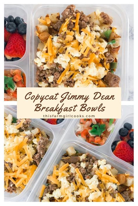 DIY Jimmy Dean Breakfast Bowls! A make-Ahead Breakfast Bowl bursting with eggs, cheese, pork sausages, and potatoes to jump start your day. Make a batch as part of your weekly meal prep or as a grab and heat freezer cooking option. Jimmy Dean Breakfast Bowl, Make Ahead Breakfast Bowls, Pork Sausages, Diy Breakfast, Weekly Meal Prep, Breakfast Prep, Jimmy Dean, Freezer Breakfast, Egg Recipes For Breakfast