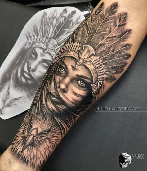 Women Indian Tattoo, Aztec Indian Tattoo, Native Woman Tattoo, American Indian Tattoos For Men, Indian Tattoo Sleeve, Realist Tattoos, Indian Tattoos For Men, Native American Woman Tattoo, Tattoo Designs Wolf