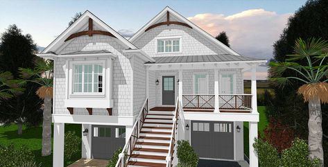 Elevated, Piling and Stilt House Plans - Page 6 of 9 - Coastal Home Plans Small Beach House Plans, Beach Homes Plans, Beach Cottage House Plans, Stilt House Plans, Beach Cottage House, Elevated House Plans, Beach House Flooring, Beach House Floor, Stilt Houses