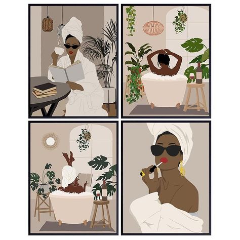 Black Art - African American Bathroom Decor - African American Women, Woman - Afro Wall Art - Black Culture - Guest Bath, Powder Room, Restroom Sign - Aesthetic Minimalist Decorations, Accessories Craftsman Home Decor, Chic Dorm, American Bathroom, Tropical Artwork, Sign Aesthetic, Bath Powder, Unique Wall Art Decor, Woman Afro, Art Noir