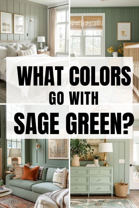 Are you struggling to find what colors go with sage green in the home? Whether you are looking to pair a color with your bedroom, cabinets, walls, living room or even exterior of the home, we've got you covered! Discover the best color combinations to pair with sage green in the home to make your design stand out and look flawless. Sage Green And Accent Colors, Sage Green Feature Wall Kitchen, Sage And Silver Living Room, Sage And Gold Home Decor, What Colors Go With Green Walls, Shades Of Green For Living Room, Bedroom Design Sage Green, Sage Green And Neutral Color Palette, Green Paint Dining Room Ideas