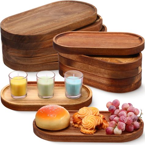 PRICES MAY VARY. 12 Wooden Trays: the set contains 12 pieces of wooden charcuterie boards in 2 sizes approx. 10 x 5 inches/ 25 x 12.5 cm and 12 x 6 inches/ 30 x 15 cm, so that you can use them under different situations; Note: natural wood is applied; The color of each tray is slightly different, but it does not affect the use Decorative Tray: the wooden charcuterie platter can be applied for daily home decoration, or for table decoration in weddings, banquets and other events, placed on the tab Wood Serving Platter, Wooden Serving Platters, Fruit Appetizers, Wooden Platters, Wood Platter, Appetizer Dishes, Appetizer Trays, Serving Tray Decor, Bread Snacks