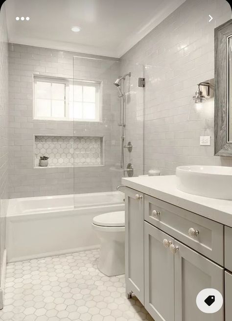 Shower Tub Combo Niche Ideas, Small Bathroom With Tub, Bathroom With Tub, Guest Bathroom Remodel, Full Bathroom Remodel, Bathroom Decorating Ideas, Bathroom Redesign, Shower Niche, Bathroom Tub