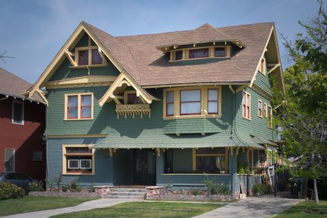 1907 Craftsman with Victorian Touches aka The Neighbors Movie Frat House — Untold LA Neighborhood Activities, Fraternity House, Frat House, Adams Homes, California Bungalow, Craftsman Exterior, Belfast Northern Ireland, Phoenix Homes, Craftsman Bungalows