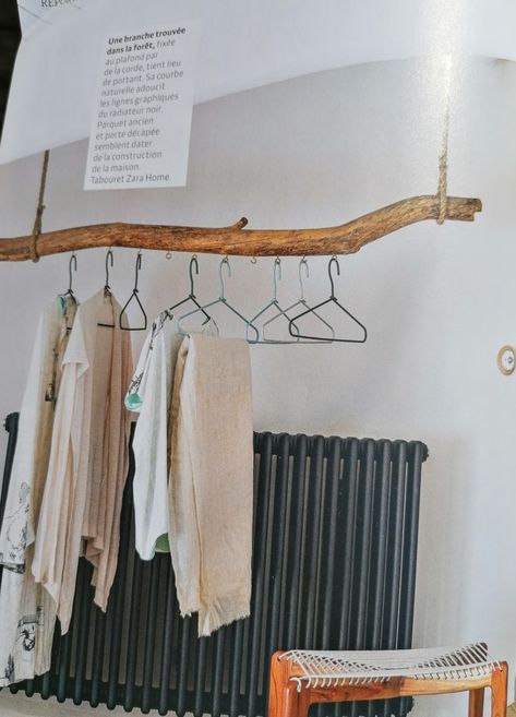 Driftwood Clothes Rack, Tree Branch Clothes Rack, Diy Garment Rack, Concrete Wall Paint, Meditation Alter, Laundry Room Decor Diy, Attic Bed, Diy Clothes Rack, Diy Holz