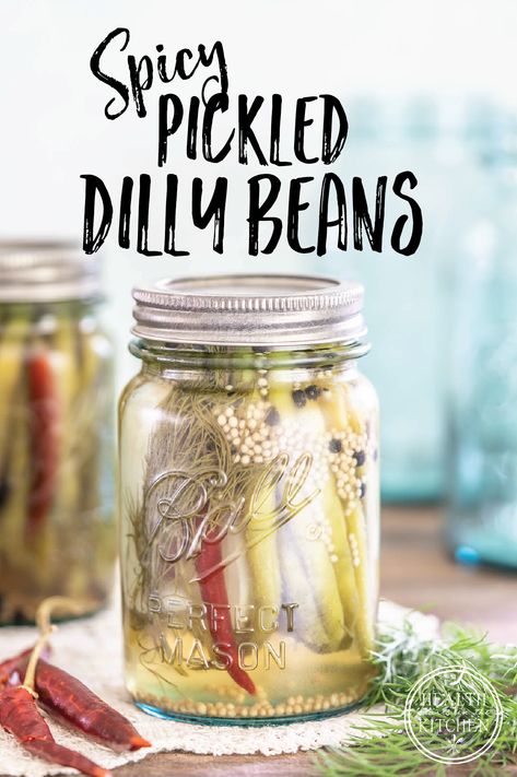 A spicy twist on classic dilly beans, my Spicy Pickled Dilly Green Beans Recipe uses chili peppers to turn up the heat this summer! With the fresh flavor of dill, garlic, and mustard seeds, these pickled beans are a great new addition to your summer spread. Use any variety of beans your garden or farmer’s market offers! #BallProudlyHomemade #ad Pickled Dilly Beans, Pickled Green Beans Recipe, Pickled Green Bean Recipes, Pickled Green Beans, Dilly Beans, House Gardening, Easy Canning, Green Beans Recipe, Canning Vegetables