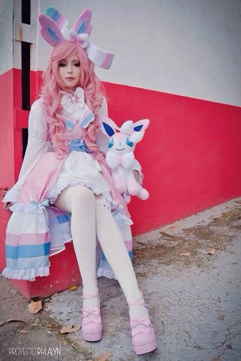 Not a fan of pastels but I'd so cosplay this. Sylveon Gijinka, Sylveon Cosplay, Pokemon Sylveon, Cosplay Pokemon, Gijinka Pokemon, Pokemon Costumes, Cosplay Cosplay, Compression Shirts, Pokemon Cosplay