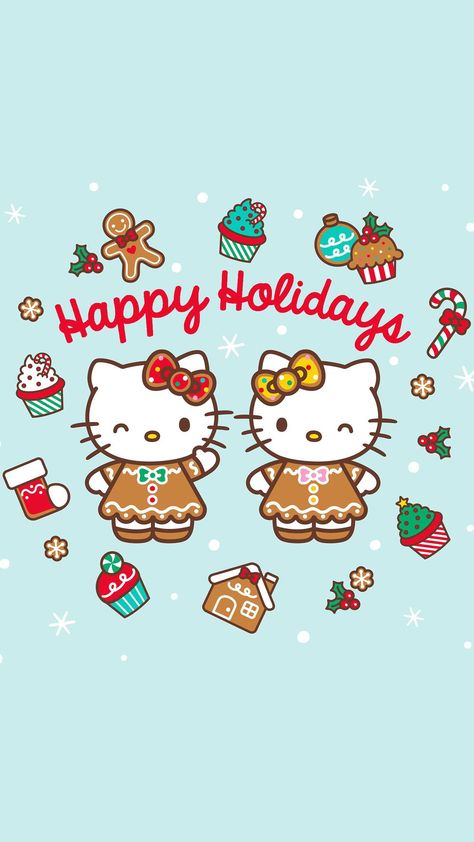 Happy Holidays Wallpaper Hello Kitty Pink Christmas Wallpaper, Christmas Wallpaper Aesthetic Hello Kitty, Cute Christmas Wallpaper Hello Kitty, Hello Kitty Gingerbread Wallpaper, Cute Holiday Backgrounds, Wallpaper Backgrounds For Christmas, Pink Hello Kitty Christmas Wallpaper, Gingerbread Hello Kitty, Cute Girly Christmas Wallpapers