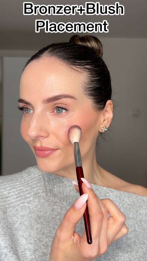 Cream Bronzer and Blusher placement explained ☝️ Products used: @pocobeautyofficial Suede sculpt stick Pecan @catricecosmeticsireland… | Instagram Applying Blush And Bronzer, Bronzer And Blush Application, Bronzer And Blush Placement, How To Apply Cream Bronzer, Blusher Placement, Bronzer Placement, Bronzer Makeup Tutorial, Blush Tips, Blush Application