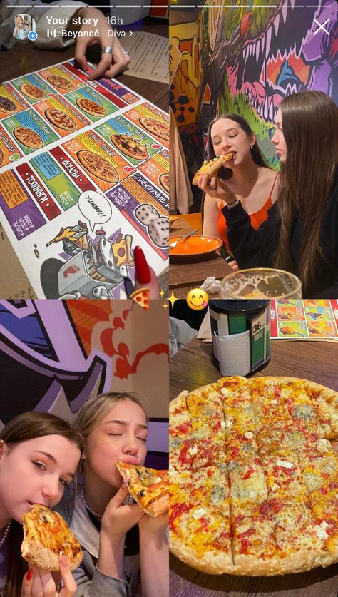 Best Friends Asethic, Pizza With Friends Aesthetic, Pizza Date Outfit, Pizza Date Aesthetic, Ig Story Ideas With Friends, Bff Date, Pizza Friend, Pizza Date, Best Friend Dates