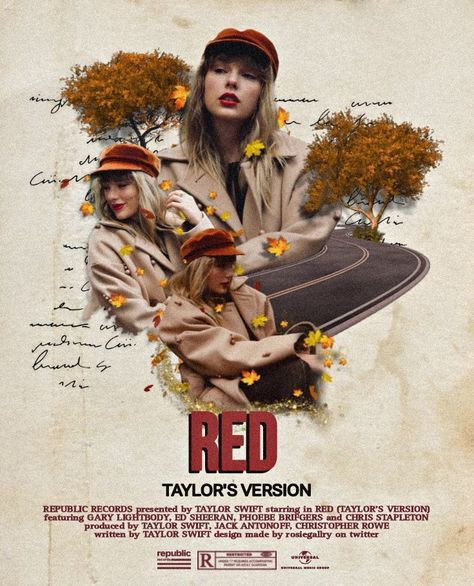 Taylor Swift Red Songs, Red Song, Fan Poster, Taylor Swift Posters, Taylor Swift Red, Song Book, Red Taylor, Poster Pictures, Taylor Swift Album